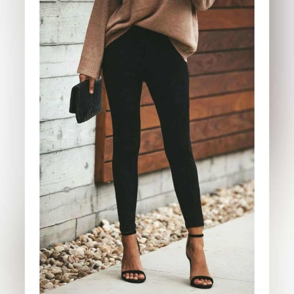 ZARA FAUX SUEDE Zipper Pant Legging Black Small